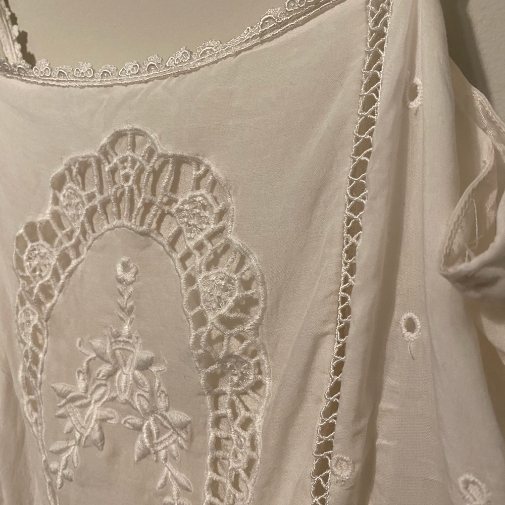 Johnny Was White Silk Cotton Siren Eyelit Embroidered Slip Dress MSRP $515